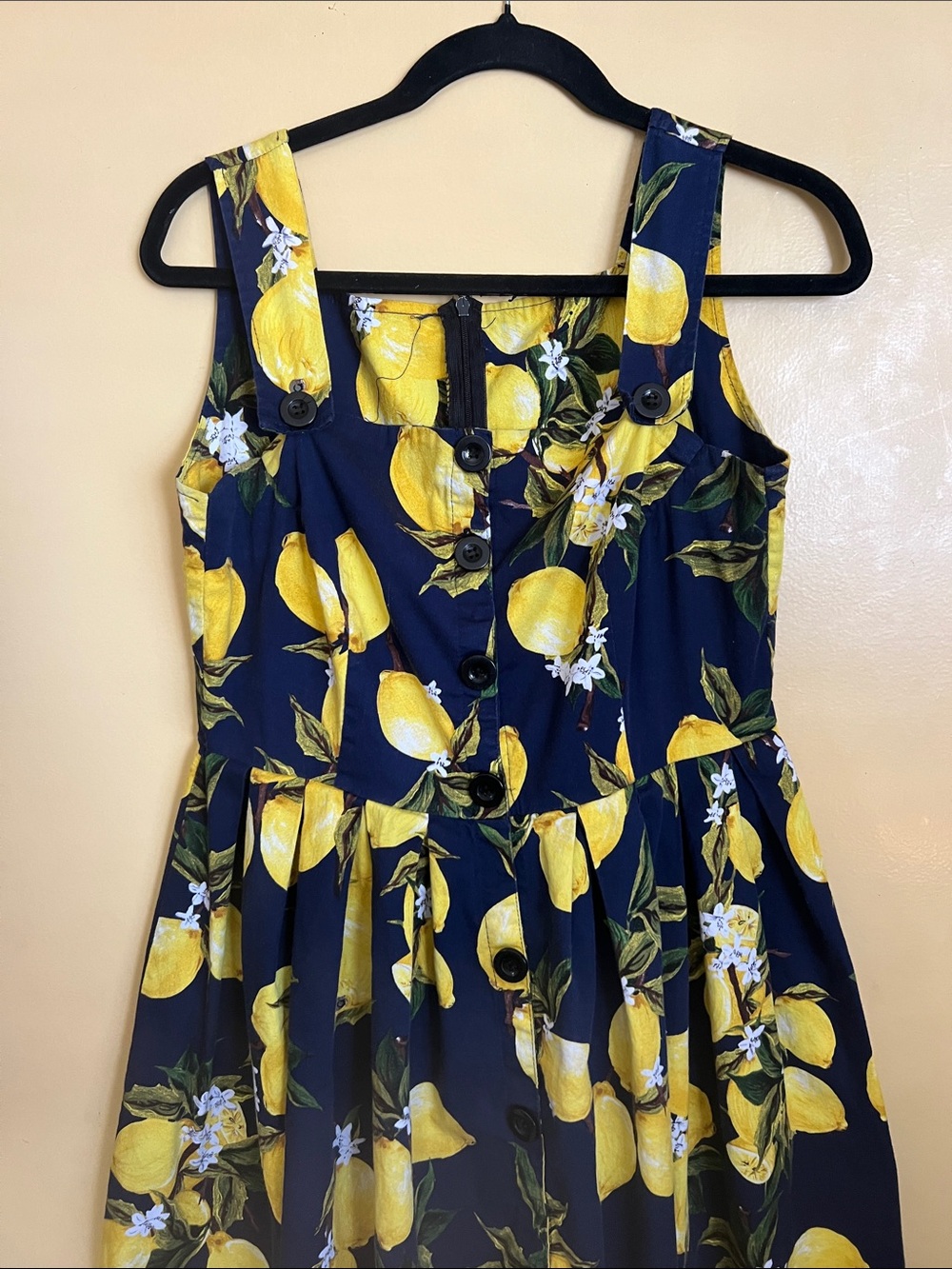 Vintage dress with lemons and blossoms navy blue - Picture 2 of 6